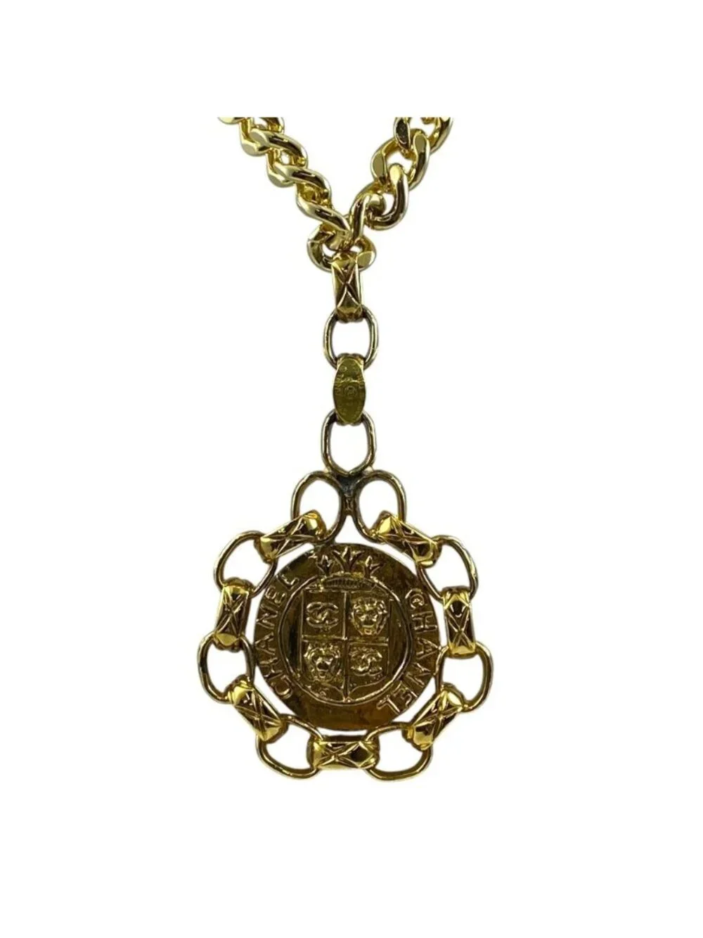 Chanel Pendant CC Logo Medallion 23 Gold Plated Necklace